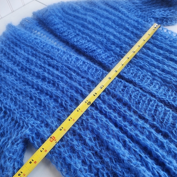 Handmade Fuzzy Mohair Wool Cardigan Sweater Women's Blue Dropped Shoulder Sz M - Picture 9 of 12